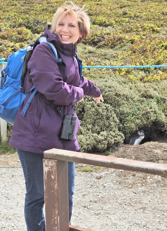 Sheila with a penguin