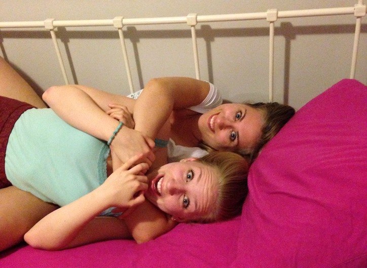 Katie Becca Hugging at Bed