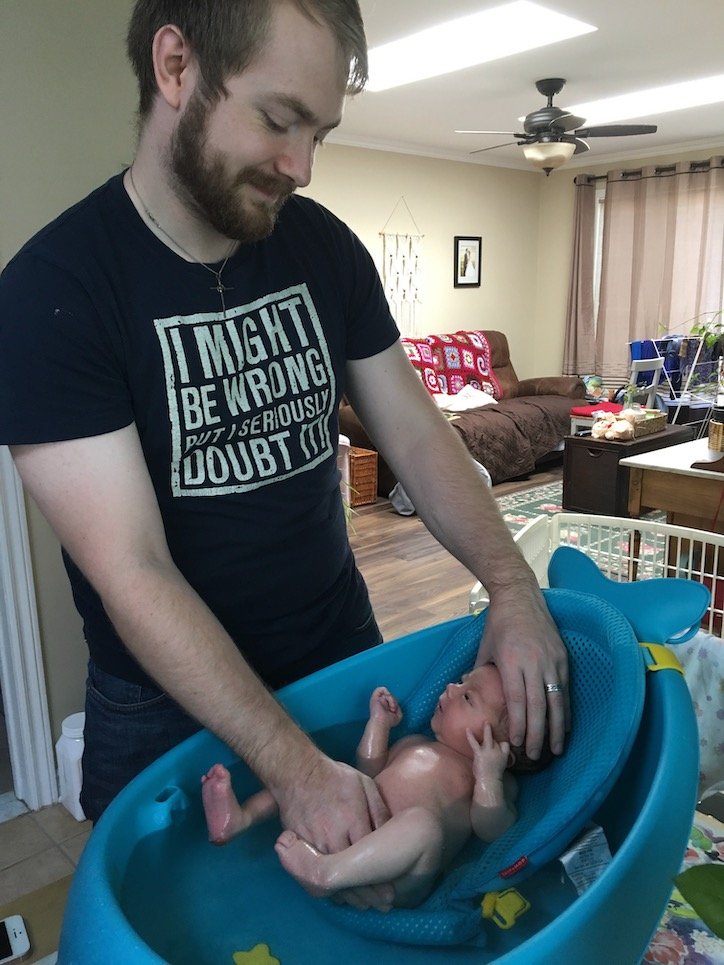Bathing the baby for the first time