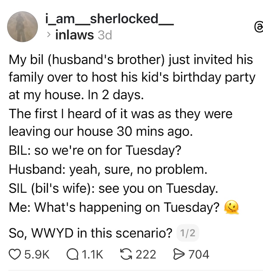 Birthday party lady story from Threads