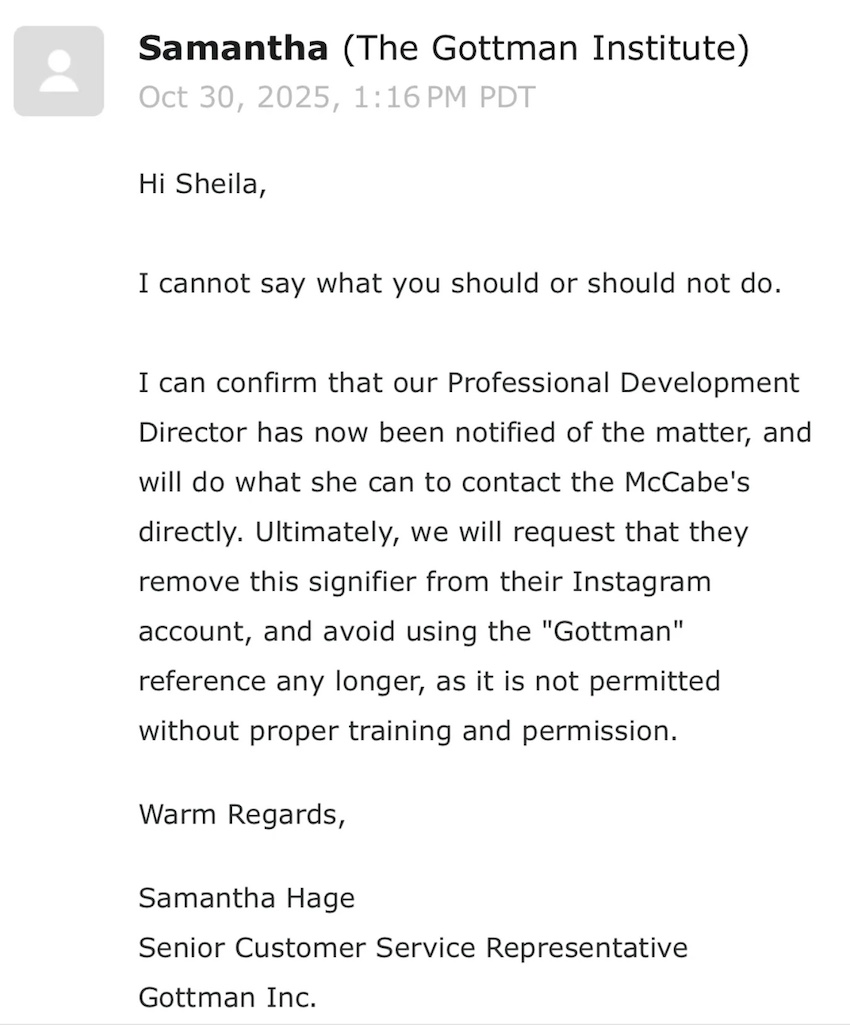 Gottman response to McCabe Life
