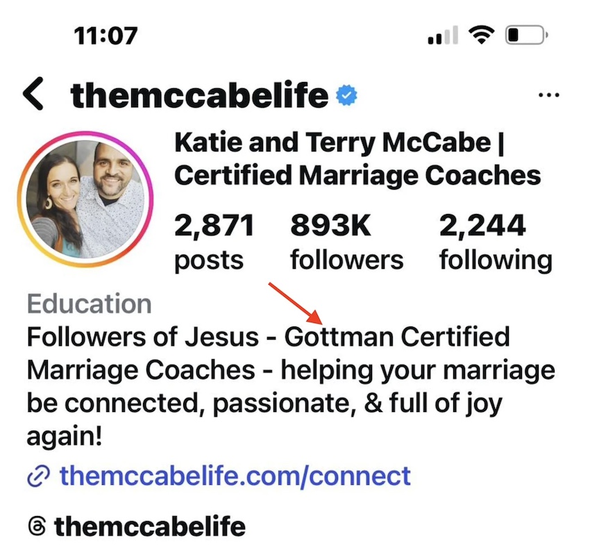 McCabe Life Lying about Gottman Credentials