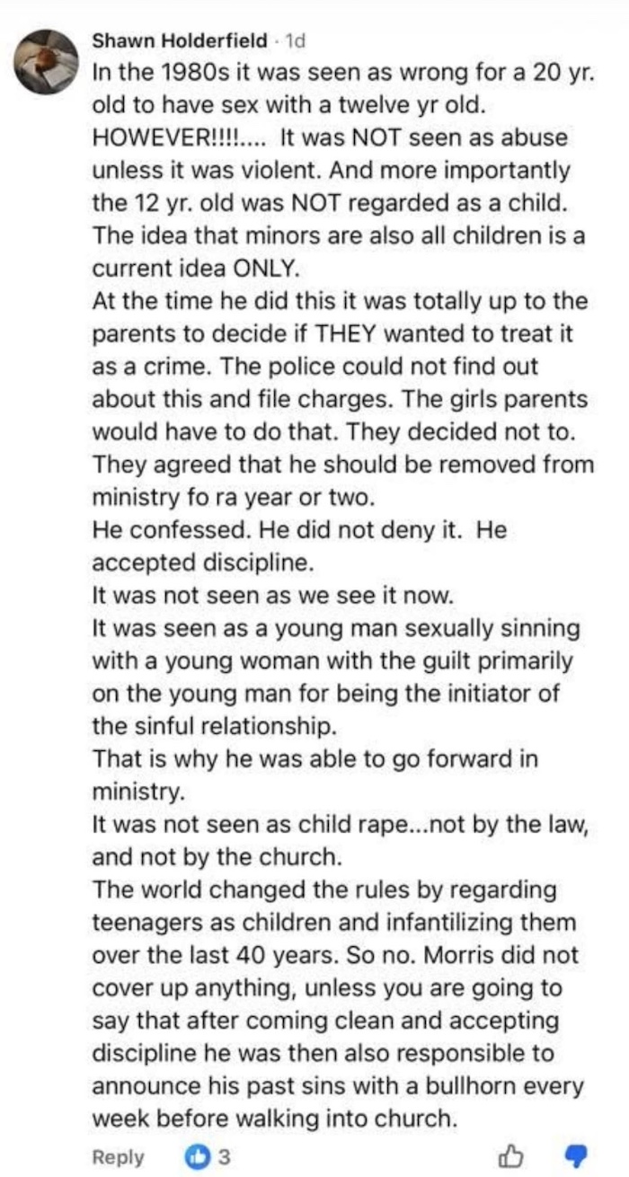 Shawn Holderfield defending pedophilia